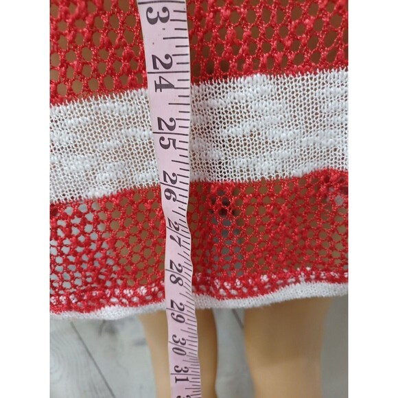 Retro Threads Crochet Open Cardigan Sweater Red White Sz L - Picture 6 of 10